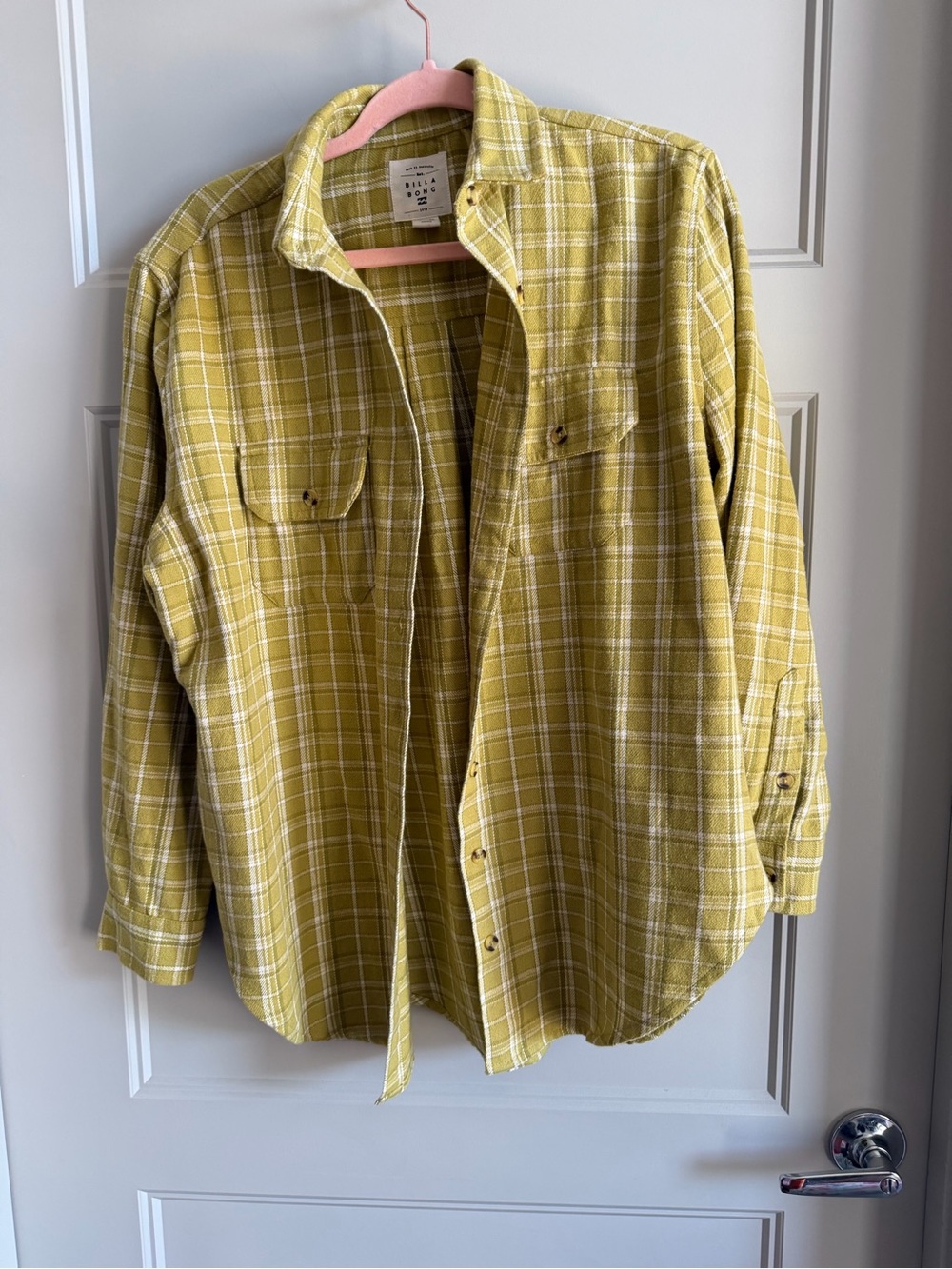 Billabong Mustard Yellow Plaid Button-Down Flannel Shirt (fits like a M/L)